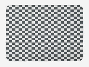 Ambesonne Checkered Bath Mat, Monochrome Composition with Classical Chessboard Inspired Abstract Tile Print, Plush Bathroom Decor Mat with Non Slip Backing, 29.5 W X 17.5 L Inches, Grey White