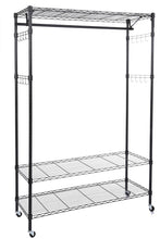 New homdox 3 tiers big size heavy duty wire shelving unit garment rack with hanger bar wheels 2 pair side hooks black