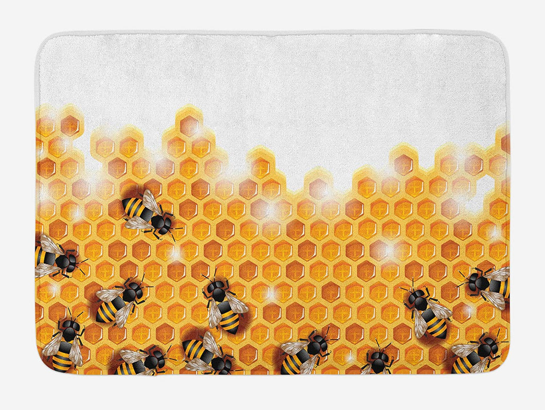 Lunarable Nature Bath Mat, Honey Bees Wax Abstract Insect of Spring Season Artwork Image, Plush Bathroom Decor Mat with Non Slip Backing, 29.5