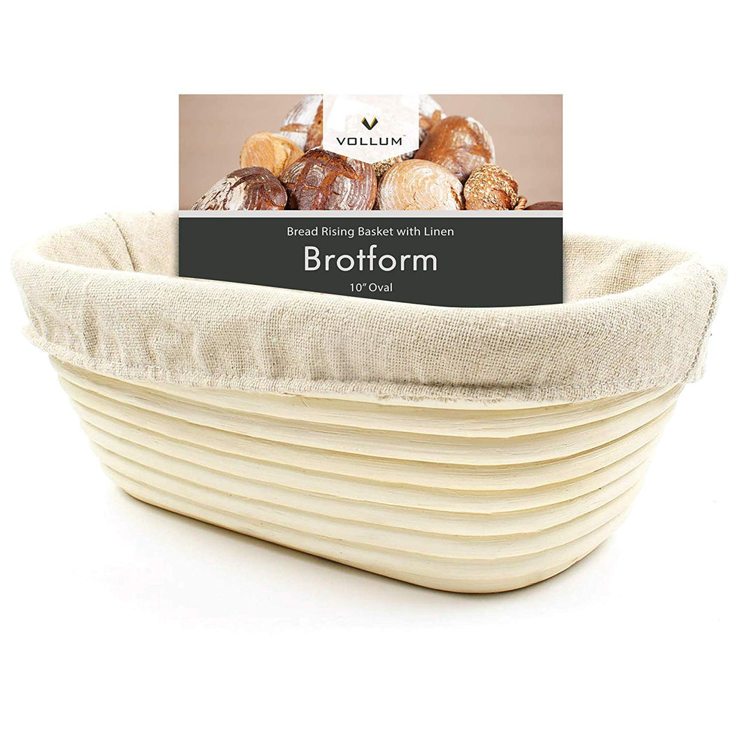 Vollum Bread Proofing Basket Banneton Baking Supplies for Beginners & Professional Bakers, Handwoven Rattan Cane Bread Maker for Artisan Breads, 10 x 7 x 3.75 Inch, 1-Pound Oval Brotform