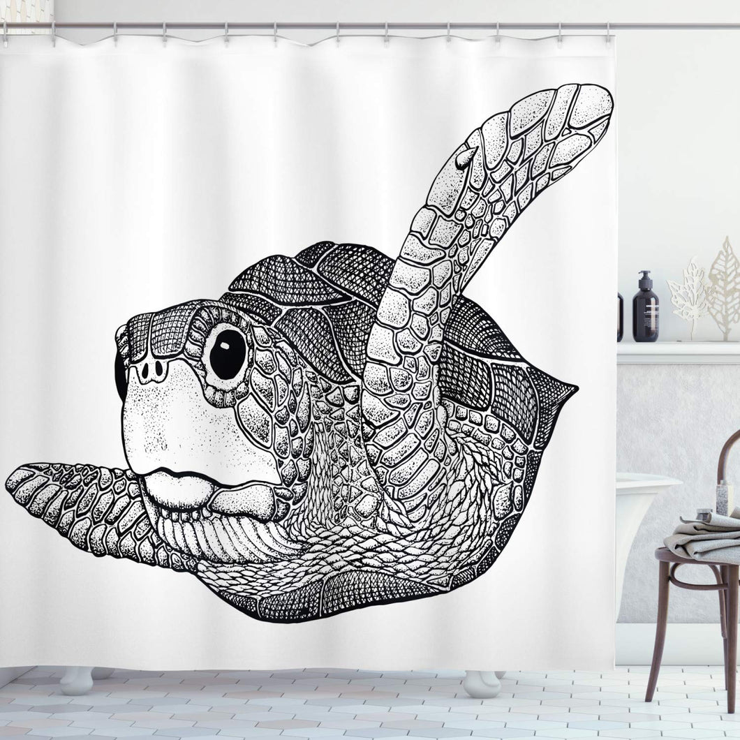 Ambesonne Nautical Shower Curtain, Cute Sea Turtle Marine Animal Exotic Creature Ocean Underwater Illustration, Fabric Bathroom Decor Set with Hooks, 84 Inches Extra Long, Light Grey White