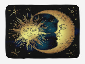 Ambesonne Psychedelic Bath Mat, Moon and Sun in Antique Style Lunar Myth Astrology Art Print, Plush Bathroom Decor Mat with Non Slip Backing, 29.5 W X 17.5 L Inches, Navy Yellow