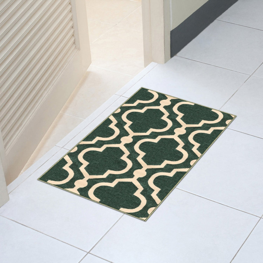 Kapaqua Rubber Backed 18-inch x 31-inch Doormat Teal-Green Moroccan Trellis Non-Slip Kitchen Bathroom Entryway Hallway Stair