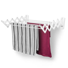 Exclusive polder retractable folding clothes dryer wall mountable 7 rods expand and contract for air drying includes 2 sets of mounting brackets for multi room set up white