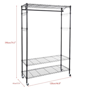 Organize with homdox 3 tiers big size heavy duty wire shelving unit garment rack with hanger bar wheels 2 pair side hooks black