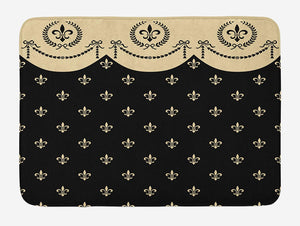 Lunarable French Bath Mat, Pattern of Fleur de Lis Illustration Baroque Inspired Print, Plush Bathroom Decor Mat with Non Slip Backing, 29.5" X 17.5", Charcoal Grey