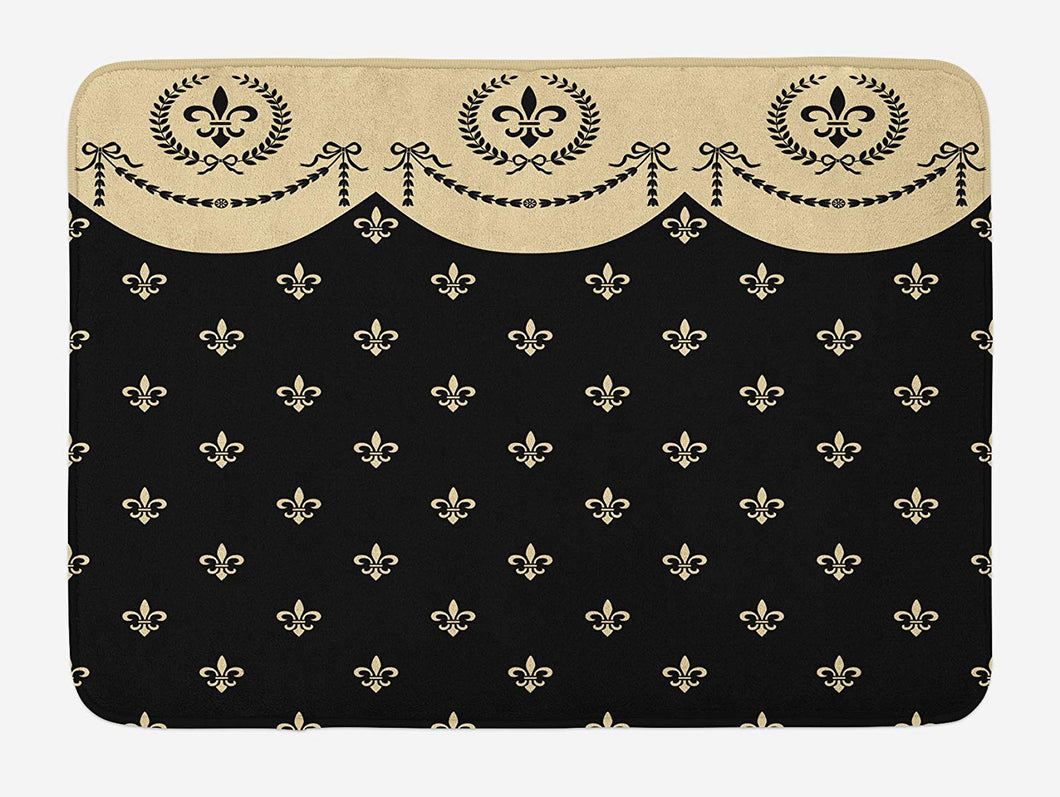 Lunarable French Bath Mat, Pattern of Fleur de Lis Illustration Baroque Inspired Print, Plush Bathroom Decor Mat with Non Slip Backing, 29.5
