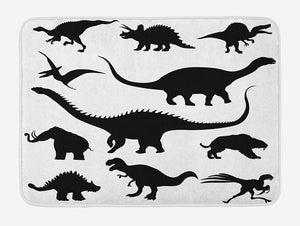 Ambesonne Dinosaur Bath Mat, Various Black Dino Silhouettes Jurassic Evolution Extinction Predator Animals, Plush Bathroom Decor Mat with Non Slip Backing, 29.5" X 17.5", Black and White