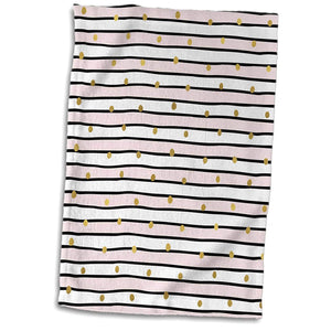 3dRose Picturing Blush Pink Black Stripes Gold Confetti Towel