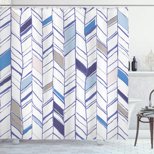 Ambesonne Chevron Shower Curtain, Tribal Zigzag Lines Pattern in Various Shades Geometric Sketch, Cloth Fabric Bathroom Decor Set with Hooks, 75" Long, Taupe White