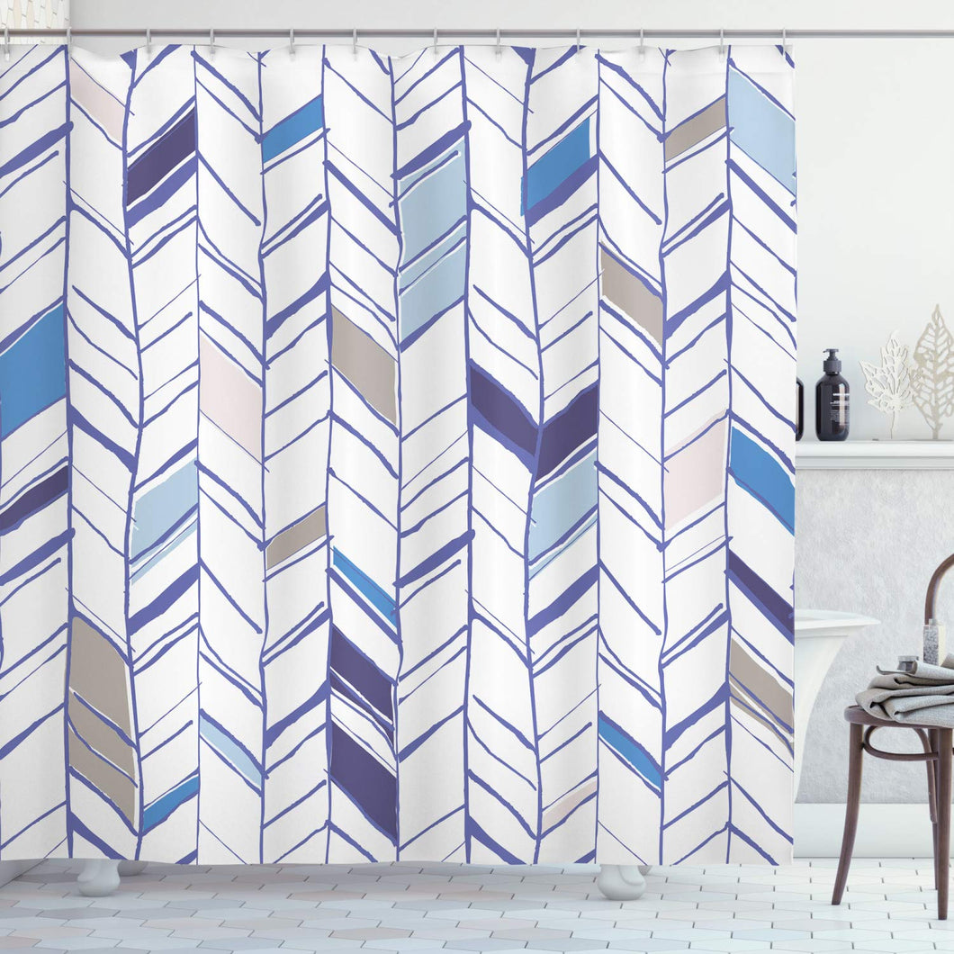 Ambesonne Chevron Shower Curtain, Tribal Zigzag Lines Pattern in Various Shades Geometric Sketch, Cloth Fabric Bathroom Decor Set with Hooks, 75