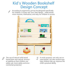 Save mallbest childrens bookshelf kids sling book rack with two storage boxes and toys organizer shelves natural solid wood baby bookcase