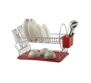 Selection 2 tier dish drainer drying rack with utensil holder and drain board