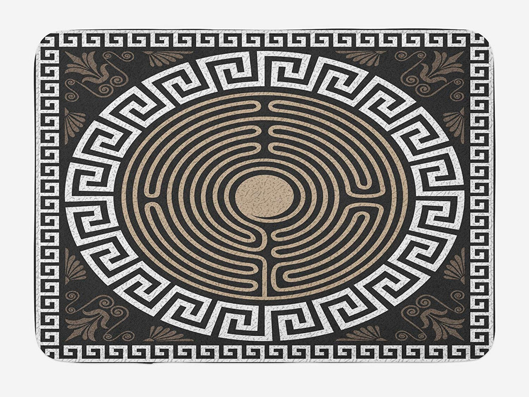 Ambesonne Greek Key Bath Mat, Grecian Fret and Wave Pattern on Dark Background Antique Retro Swirls, Plush Bathroom Decor Mat with Non Slip Backing, 29.5