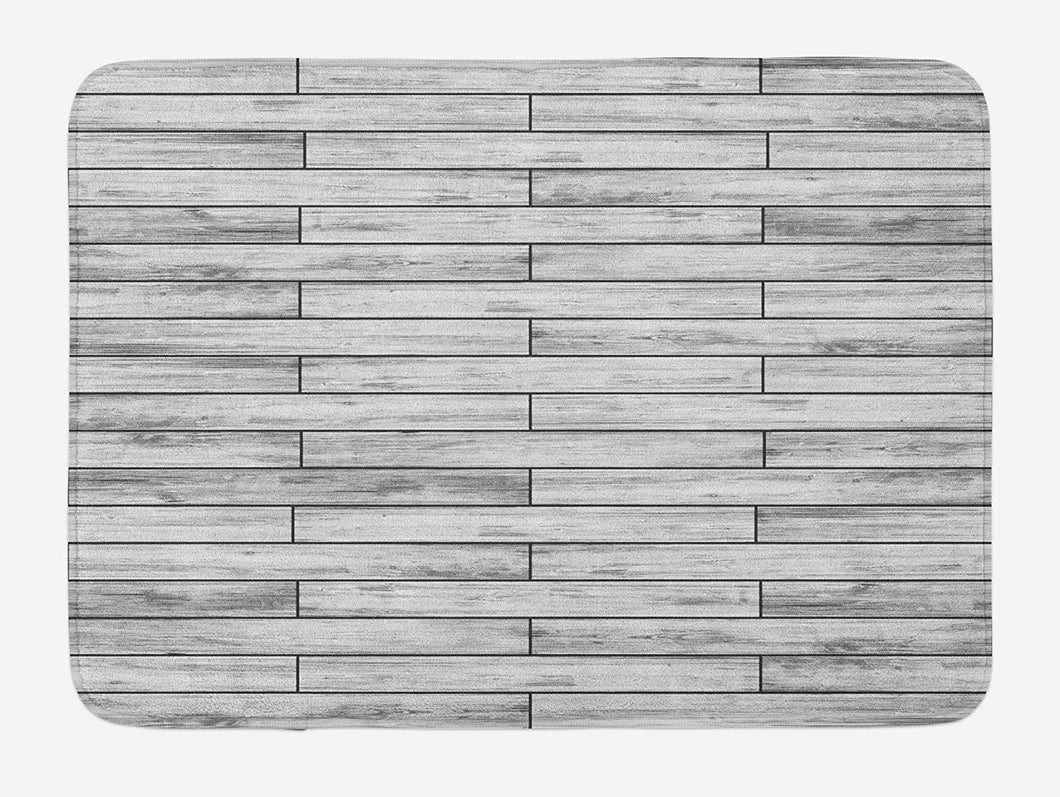 Ambesonne Taupe Bath Mat, Picture of a Parquet Grey Wood Texture Rusty Retro Antique Aged Display Striped Tile, Plush Bathroom Decor Mat with Non Slip Backing, 29.5