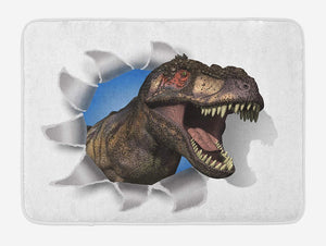 Lunarable Jurassic Bath Mat, Tyrannosaurus Rex Pokes Head Through Paper Wall Dinosaurs Extinct Large, Plush Bathroom Decor Mat with Non Slip Backing, 29.5" X 17.5", Seal Brown
