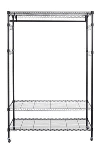 Order now homdox 3 tiers big size heavy duty wire shelving unit garment rack with hanger bar wheels 2 pair side hooks black