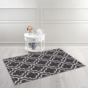 Kapaqua Rubber Backed 20" x 59" Runner Rug Anthracite Black Moroccan Trellis Non-Slip Kitchen Bathroom Entryway Hallway 2x5