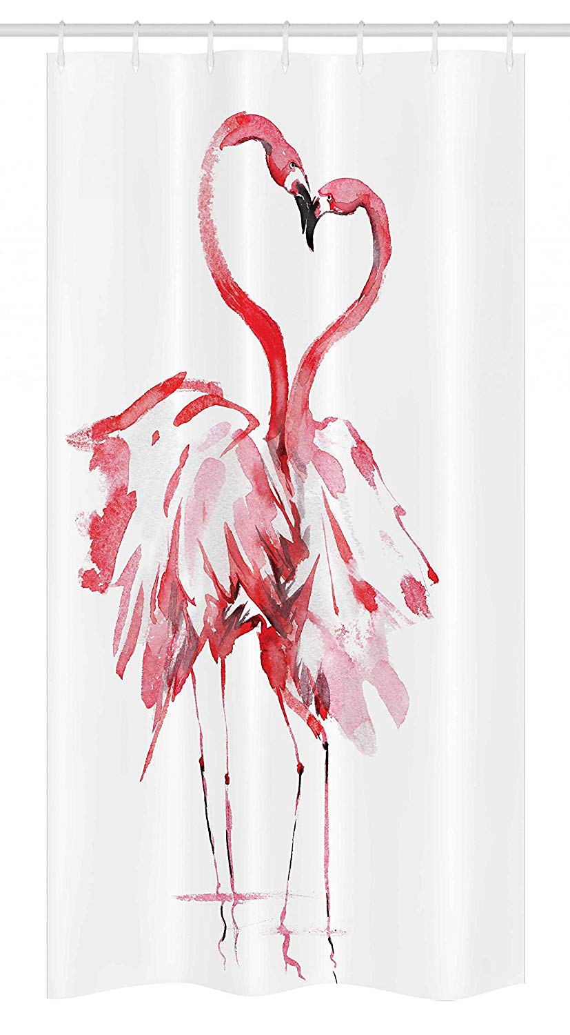 Ambesonne Flamingo Stall Shower Curtain, Flamingo Couple Kissing Romance Passion Partners in Love Watercolor Effect, Fabric Bathroom Decor Set with Hooks, 36