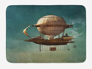 Ambesonne Fantasy Bath Mat, Surreal Sky Scenery with Steampunk Airship Fairy Sci Fi Stardust Space Image, Plush Bathroom Decor Mat with Non Slip Backing, 29.5" X 17.5", Teal Brown