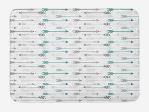 Ambesonne Teal Bath Mat, Retro Arrow Pattern in Horizontal Line Heading to Opposite Directions Art Print, Plush Bathroom Decor Mat with Non Slip Backing, 29.5" X 17.5", Grey Teal