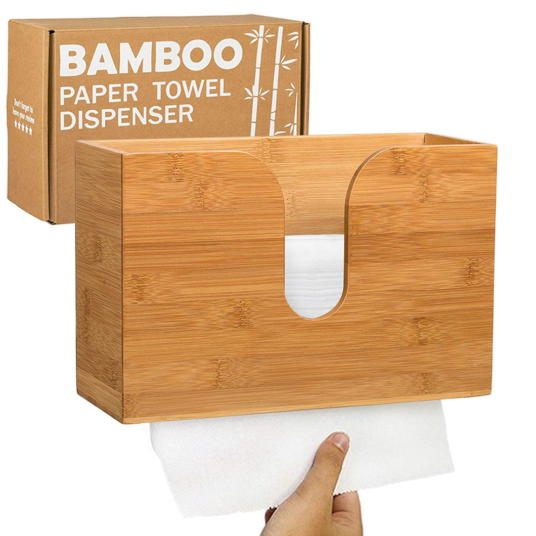 Bamboo Paper Towel Dispenser - Wall Mounted & Countertop for Kitchen/Bathroom - Holds Multifold, Z-fold, Trifold, C-fold Paper Towels