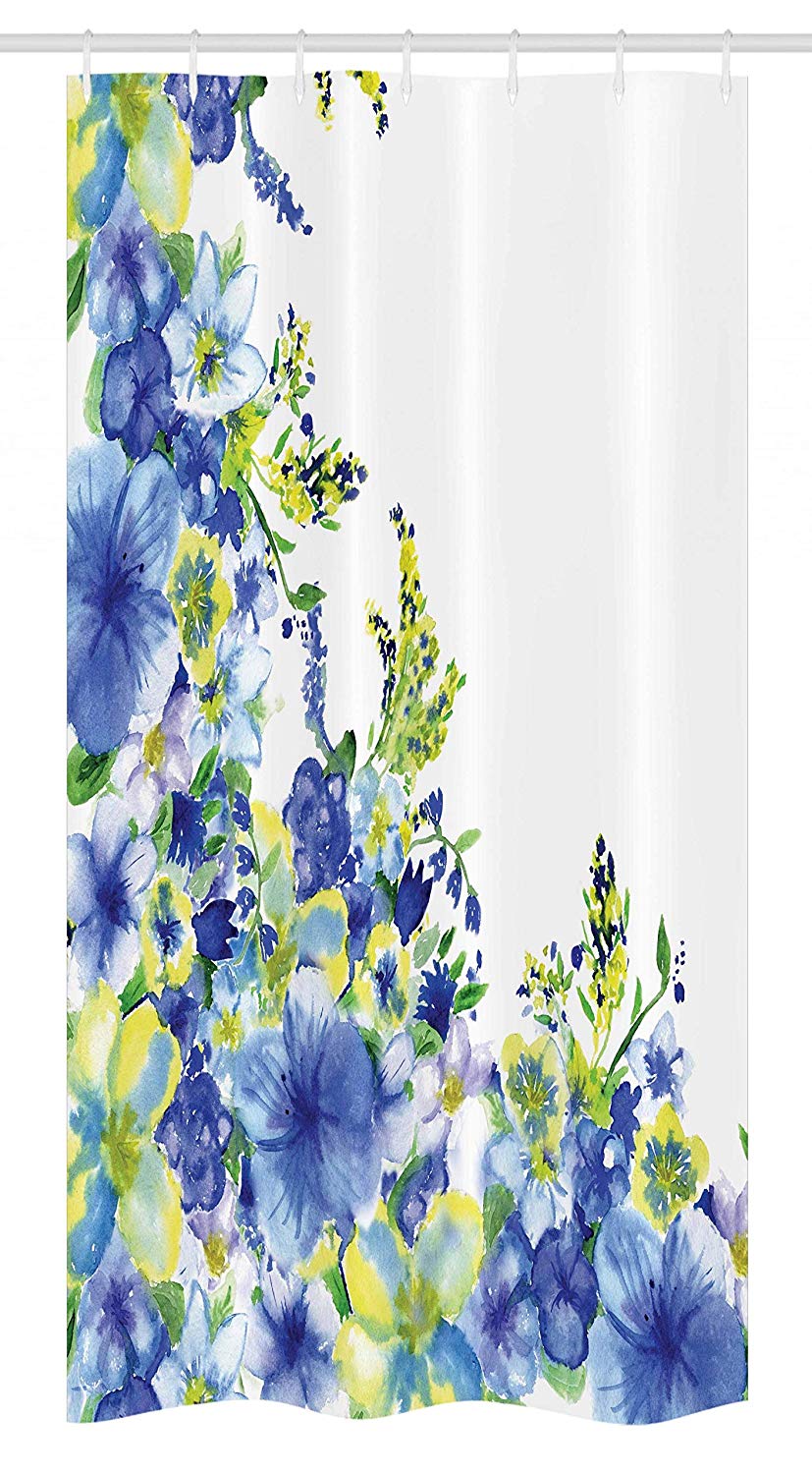 Ambesonne Watercolor Flower Stall Shower Curtain, Motley Floret Motifs with Splash Anemone Iris Revival of Nature Theme, Fabric Bathroom Decor Set with Hooks, 36