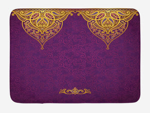 Ambesonne Purple Bath Mat, East Oriental Royal Palace Patterns with Bohemian Style Art Traditional Wedding, Plush Bathroom Decor Mat with Non Slip Backing, 29.5" X 17.5", Purple Yellow