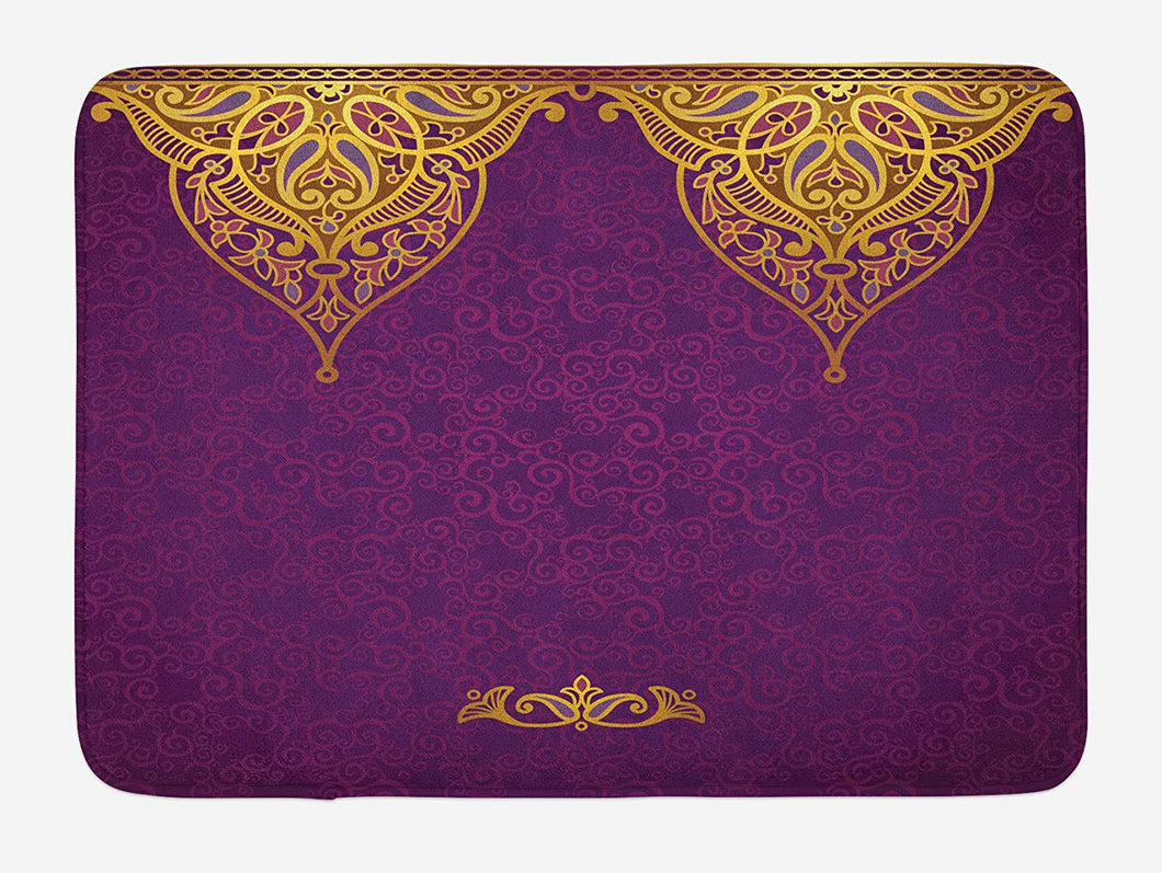 Ambesonne Purple Bath Mat, East Oriental Royal Palace Patterns with Bohemian Style Art Traditional Wedding, Plush Bathroom Decor Mat with Non Slip Backing, 29.5