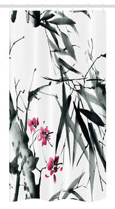 Ambesonne Japanese Stall Shower Curtain, Natural Bamboo Stems Cherry Blossom Japanese Inspired Folk Print, Fabric Bathroom Decor Set with Hooks, 36" X 72", Green Fuchsia