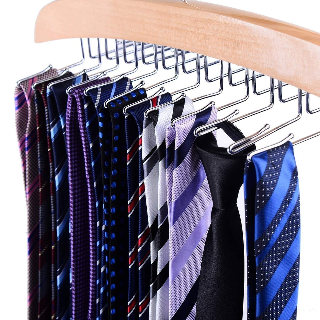 Storage ohuhu wooden tie hanger rotating twirl 24 ties organizer rack hanger holder hook 2 pack