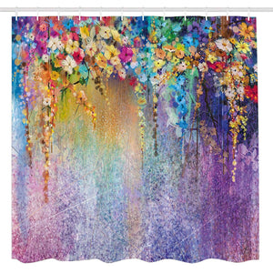 BROSHAN Watercolor Flower Shower Curtain Set, Abstract Purple Weeping Flower Wisteria Blurred Art Painting, Colorful Fabric Waterproof Bathroom Decor Set with Hooks,72 x 72 Inch