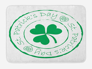 Ambesonne St. Patrick's Day Bath Mat, Stamp Like Design Greetings for Party March 17 Lucky Shamrock Print, Plush Bathroom Decor Mat with Non Slip Backing, 29.5" X 17.5", White Green