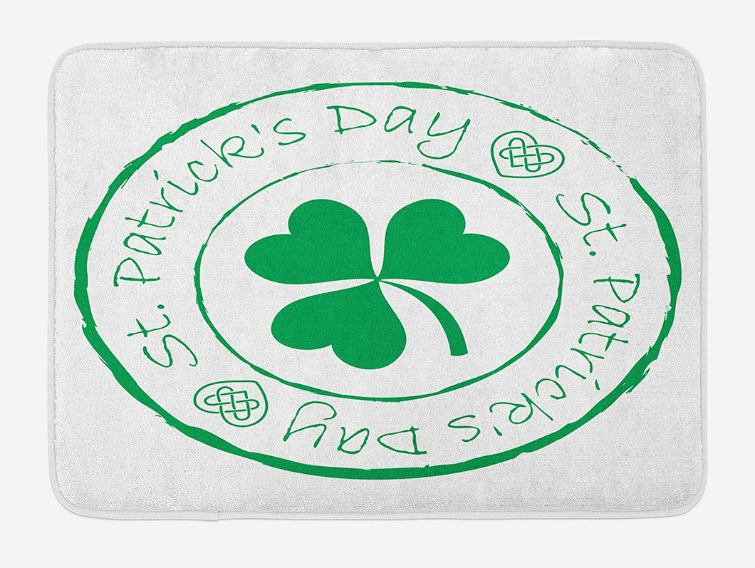 Ambesonne St. Patrick's Day Bath Mat, Stamp Like Design Greetings for Party March 17 Lucky Shamrock Print, Plush Bathroom Decor Mat with Non Slip Backing, 29.5