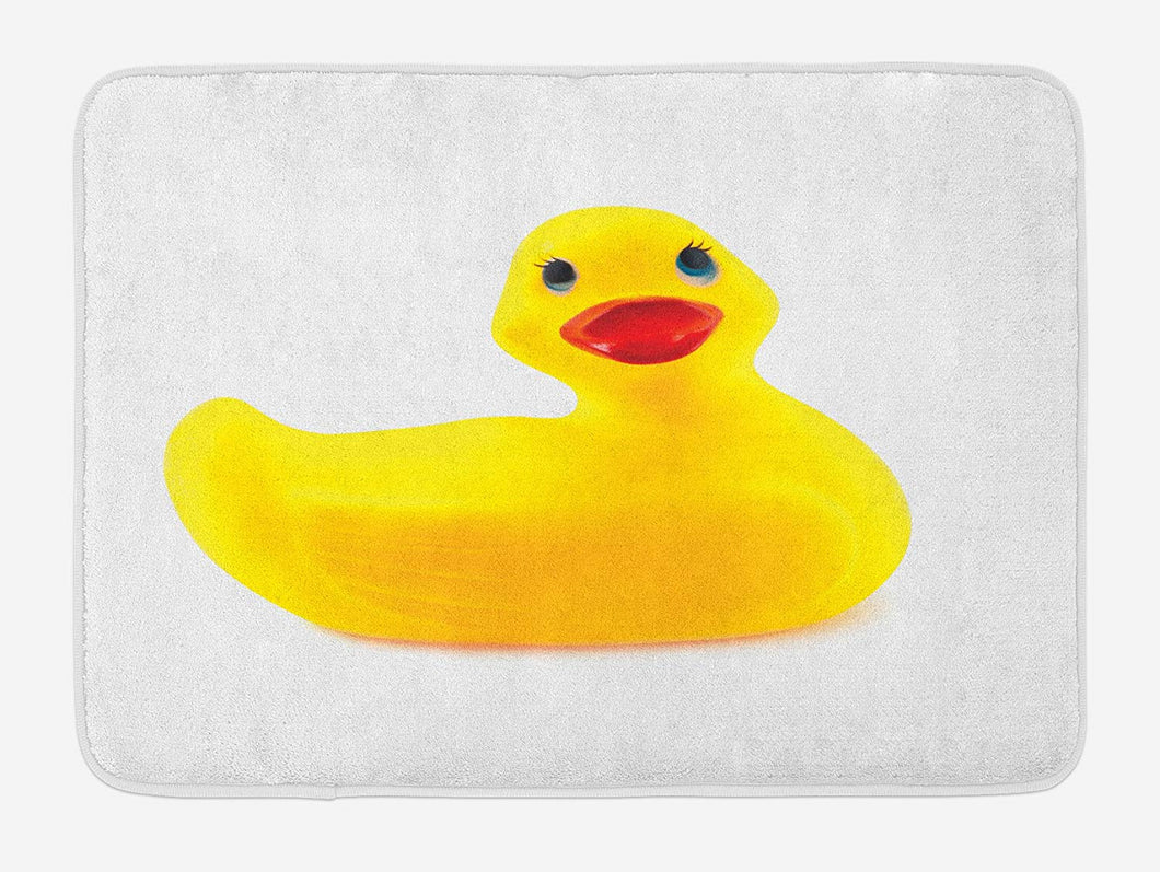 Ambesonne Rubber Duck Bath Mat, Yellow Squeak Ducky Toy Fun Bubble Bath Animal Kids Room Duckling Print, Plush Bathroom Decor Mat with Non Slip Backing, 29.5 W X 17.5 L Inches, White Yellow