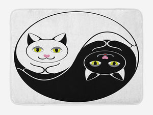 Lunarable Ying Yang Bath Mat, Black and White Cuddling Cats in Yin Yang Form Harmony and Balance Kitten, Plush Bathroom Decor Mat with Non Slip Backing, 29.5" X 17.5", White and Black