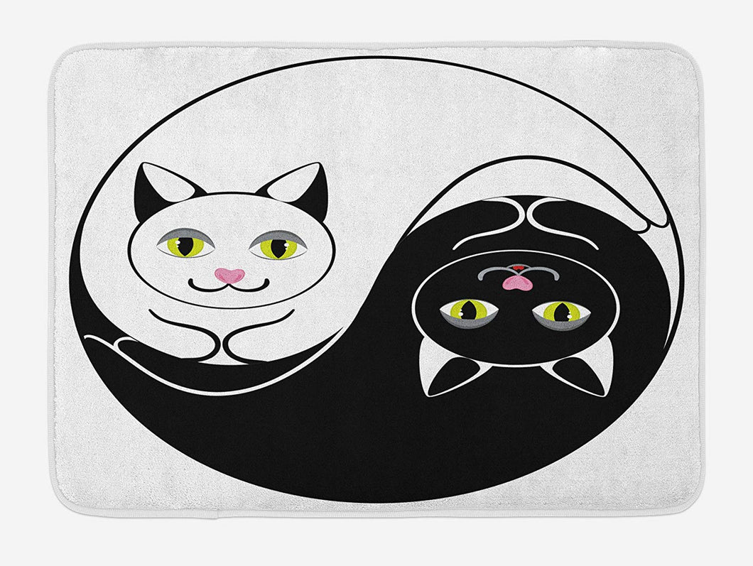 Lunarable Ying Yang Bath Mat, Black and White Cuddling Cats in Yin Yang Form Harmony and Balance Kitten, Plush Bathroom Decor Mat with Non Slip Backing, 29.5