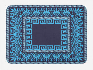 Ambesonne Greek Key Bath Mat, Grecian Meandros Pattern with Intricate Lines Floral in Blue Shades, Plush Bathroom Decor Mat with Non Slip Backing, 29.5" X 17.5", Dark Blue