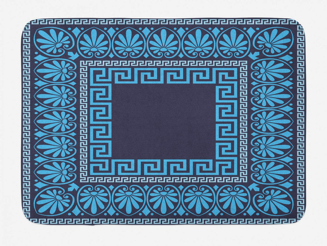 Ambesonne Greek Key Bath Mat, Grecian Meandros Pattern with Intricate Lines Floral in Blue Shades, Plush Bathroom Decor Mat with Non Slip Backing, 29.5