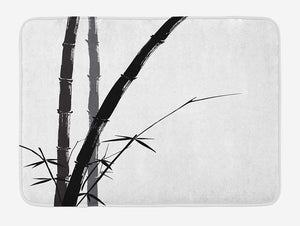 Ambesonne Exotic Bath Mat, Feng Shui Watercolor Japanese Ink Art Boho Bamboo Branches, Plush Bathroom Decor Mat with Non Slip Backing, 29.5" X 17.5", Grey Black