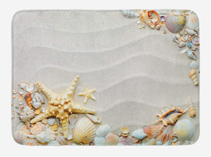 Ambesonne Starfish Bath Mat, Seacoast with Sand with Colorful Various Seashells Tropics Aquatic Wildlife Theme, Plush Bathroom Decor Mat with Non Slip Backing, 29.5" X 17.5", White Coral