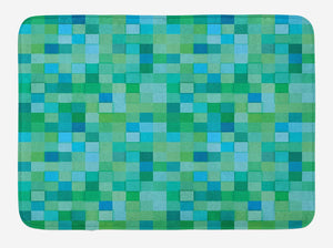 Ambesonne Teal Bath Mat, 3D Cube Pattern Abstract Squares Vibrant Colored Geometric Shapes Design Modern, Plush Bathroom Decor Mat with Non Slip Backing, 29.5" X 17.5", Blue Green