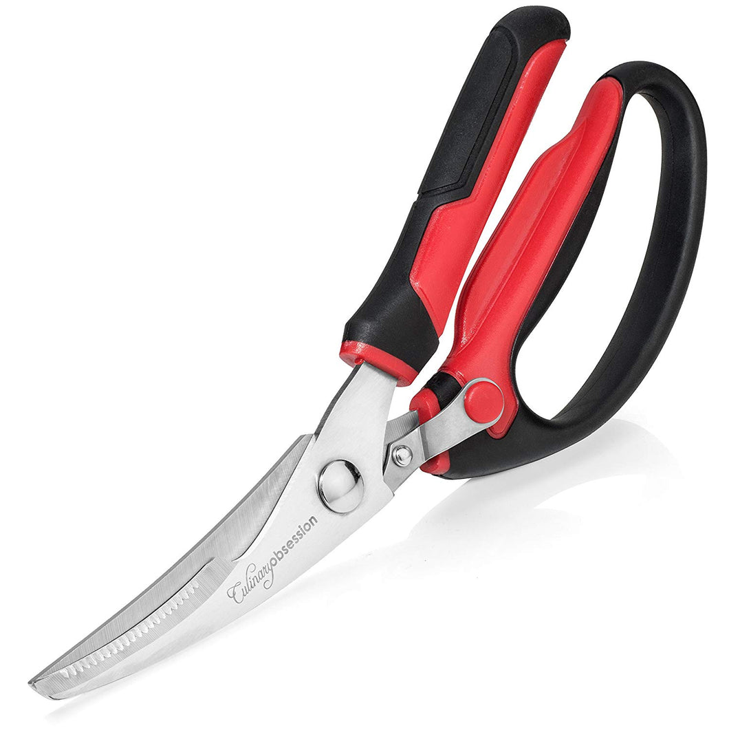 Heavy Duty Kitchen Scissors | Stainless Steel Spring Loaded Professional Grade Chicken Shears - Great for Cutting Meat, Chicken, Bone, Fish, Game, and Other Food Items - Dishwasher Safe!