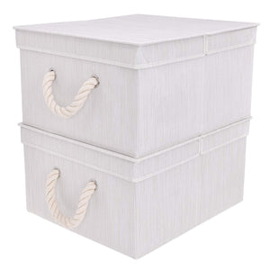 StorageWorks 40 L,Canvas Storage Box with Lid and Strong Cotton Rope Handle, Foldable Closet Organizer, Mixture White, Bamboo Style, Jumbo, 3-Pack