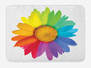 Ambesonne Flower Bath Mat, Rainbow Colored Sunflower or Daisy Spring Inspired Image Hippie Style Modern Design, Plush Bathroom Decor Mat with Non Slip Backing, 29.5" X 17.5", Rainbow Colors