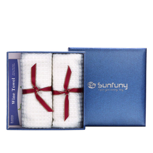 Sunfuny Polishing Cloth Bamboo Kitchen Towels (2 Packs) 100% Microfiber Natural Double Layered Thick White Wash Dish Clothes for All Purposes with Blue Gift Box