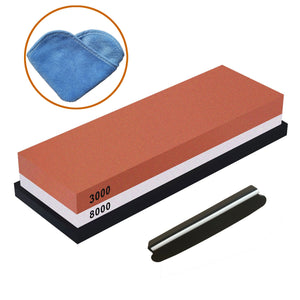 Whetstone, Iwivi Double-Side Knife Sharpening Stone Set Grit 3000//8000 Knife Sharpener Combination Waterstone Kits with Non-slip Silicone Base, Angle Guide and Cleaning Towel (3000#/8000#)