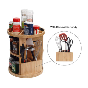 Order now bamboo 360 rotating spice rack adjustable multi level kitchen organizer with holder for utensils spatulas serving spoons other cooking tools