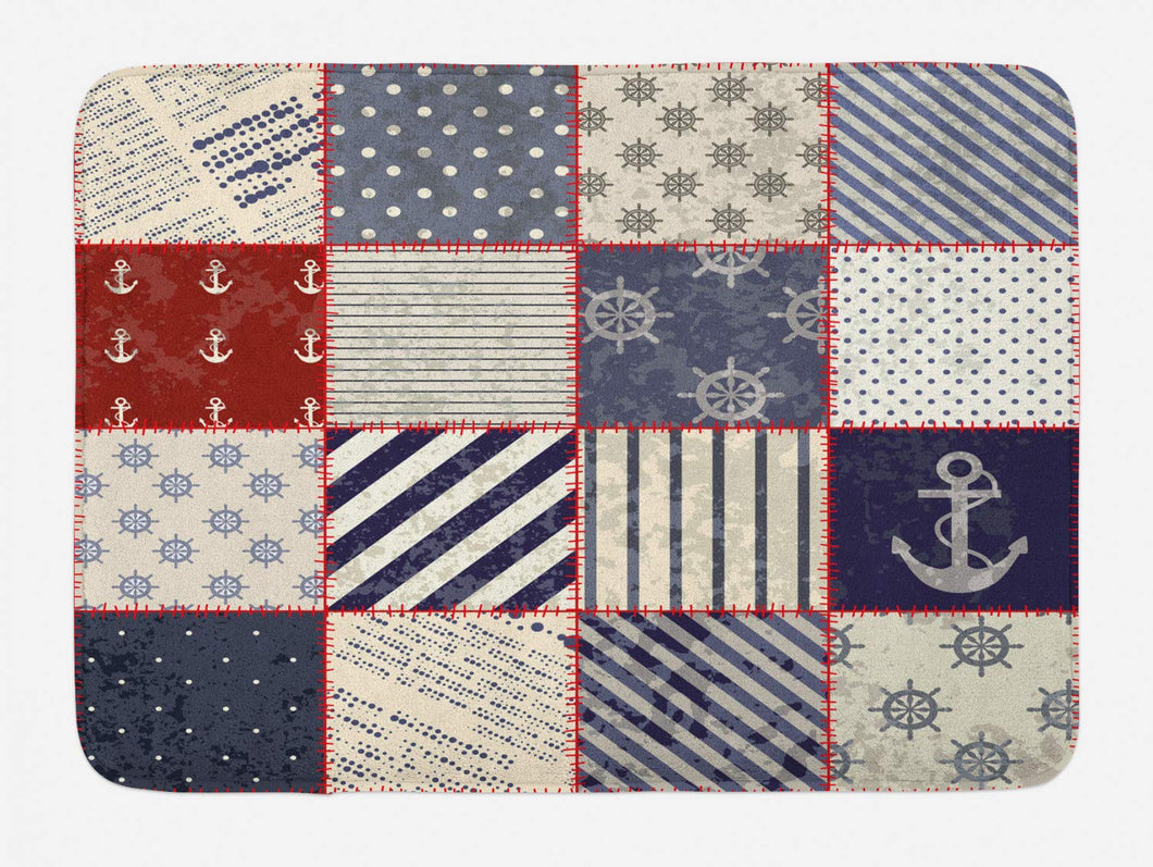 Lunarable Nautical Bath Mat, Maritime and Nautical Life Design with Vintage Sailor Knot Anchor Motifs, Plush Bathroom Decor Mat with Non Slip Backing, 29.5