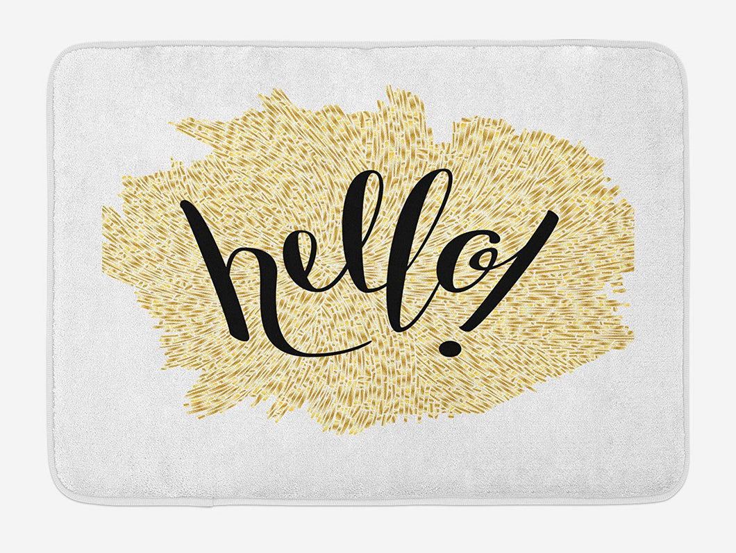 Ambesonne Hello Bath Mat, Brush Pen Lettering Hello in Black with Mosaic Style Modern Design Background, Plush Bathroom Decor Mat with Non Slip Backing, 29.5